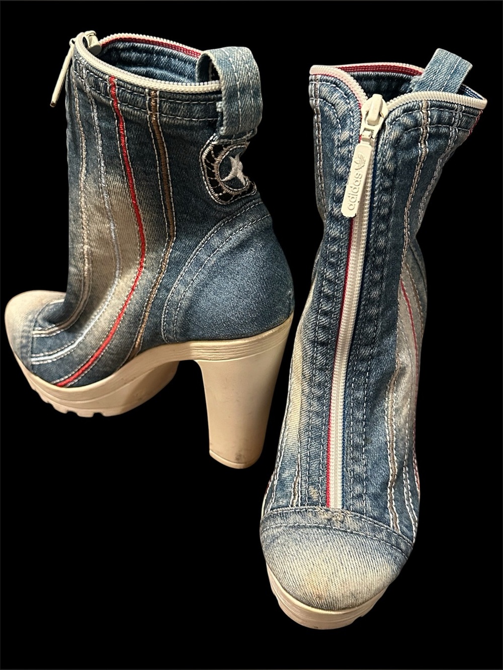 Upcycled Boots Platform Denim Y2K High Block Heel Size 39 - Picture 10 of 10